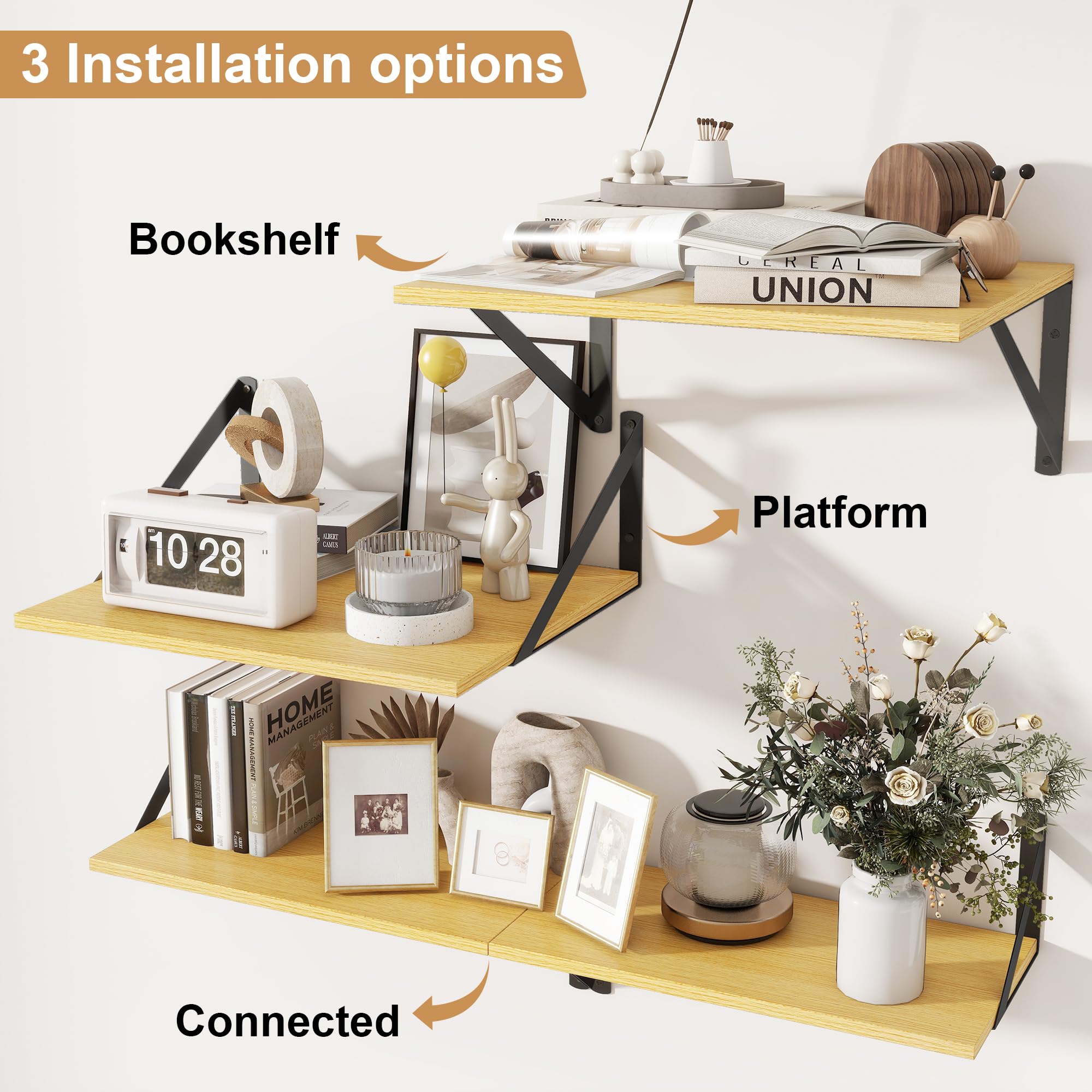 Feihorrm Mensole In Rovere, Mensole Da 40 cm Per Parete, Mensole Sospese Profonde 30 cm, Libreria In Legno Truciolare, Scaffali Per Soggiorno, Cucina, Bagno, Camera Da Letto, 40 x 30 x 15 cm