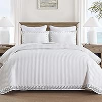 Vista 18 de MarCielo Juego de edredón de 3 piezas 100% algodón, tamaño extragrande, colcha ligera bordada, estilo granja T0