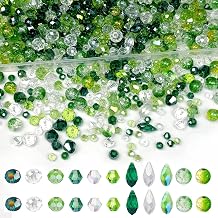 1000pcs Green Glass Beads, Assorted Green Crystal Loose Faceted Bicone Teardrop Crackle Shiny Beads for Jewelry Making, Earring, Necklace, Bracelet, Planting Crafts DIY, Home Decor