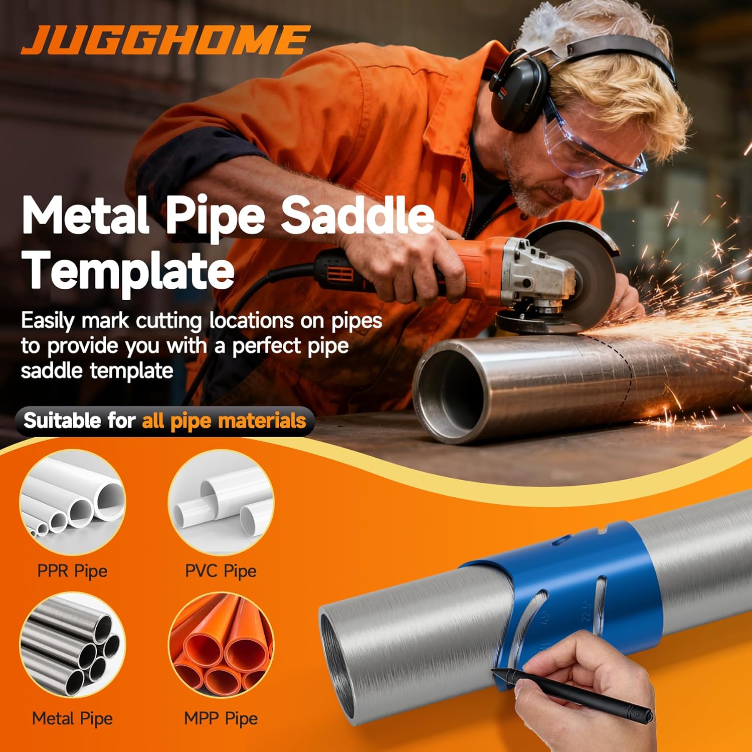 Pipes Saddle Template,Metal Pipe Cutting Guide Kit,Pipe Coping/Notching Tool,3-Piece Set Sizes: 1-7/8“, 2-3/8”, 2-7/8" Pipe Cutting Guide 22.5°, 45°, 90° and Saddle Cuts