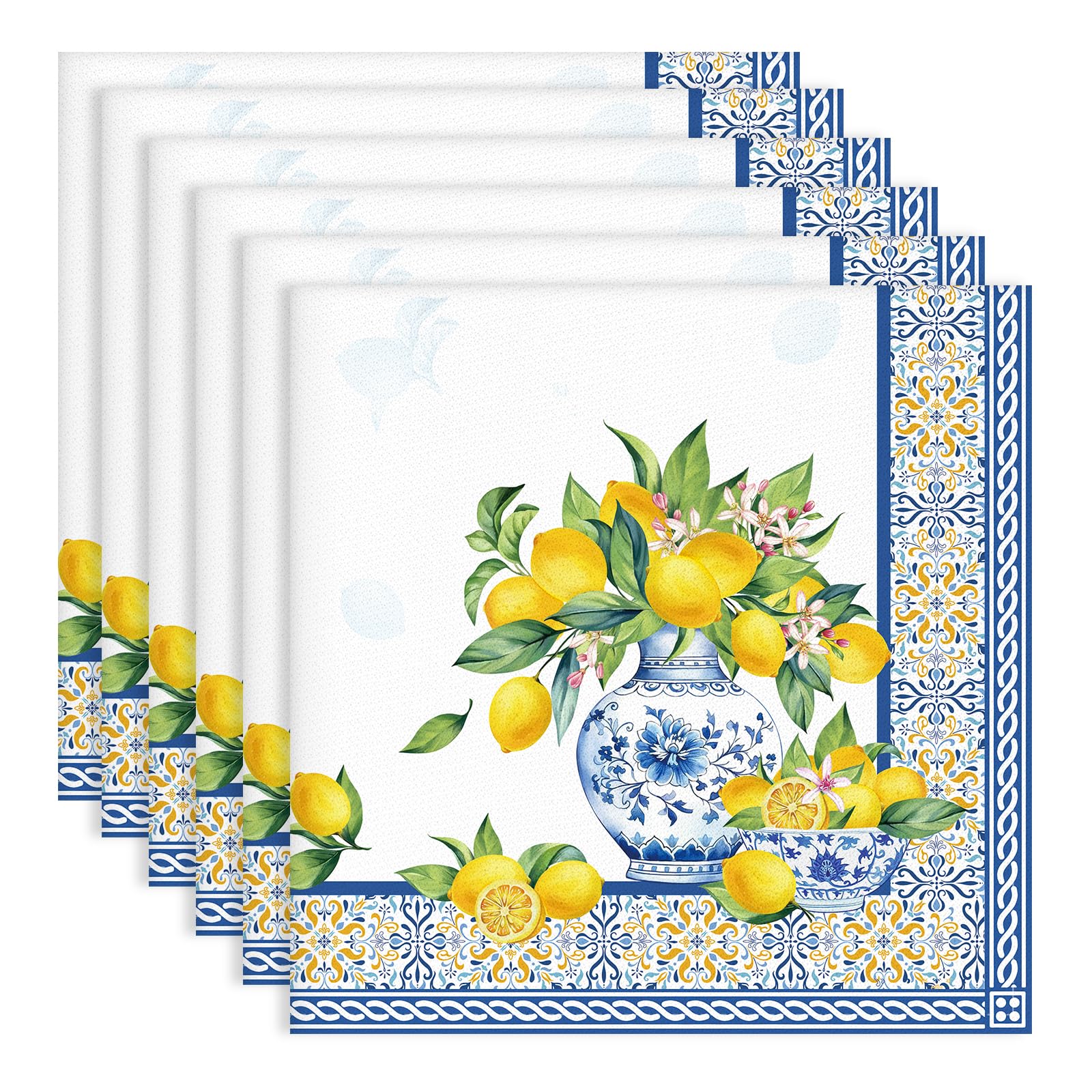 Tovaglioli Limoni Set Di 6, Tovaglioli Di Stoffa 100% Cotone Riutilizzabili Morbido Tovaglioli Da Tavola Perfetto Per Feste,Festival, Ristoranti(45 Cm X 45 Cm)