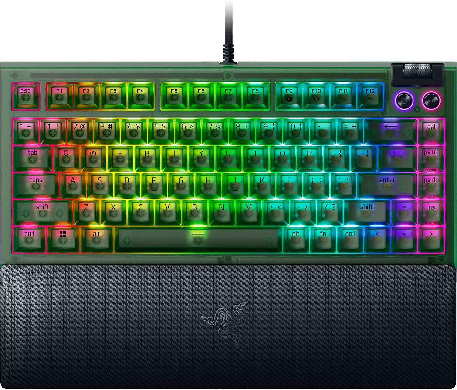 BlackWidow V4 75% Mechanical Gaming Keyboard, Phantom Green | Hot-Swappable Design, Compact & Durable, Orange Tactile Switches, Chroma RGB, MF Roller & Media Keys, Comfortable Wrist Rest