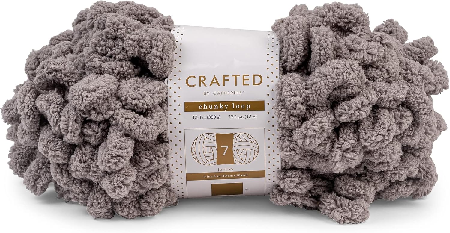 Crafted By Catherine Chunky Loop Yarn - 3 Pack, Grey, Gauge 7 Jumbo