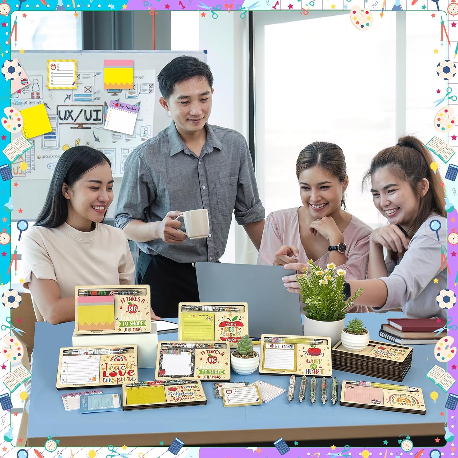 36 Pcs Teacher Appreciation Gifts in Bulk Set Wooden Pad Holder and Sticky Notes with Ballpoint Pens Wooden Sticky Note Holder Set Back to School Teacher Gifts Sticky Note Organizer for Classroom
