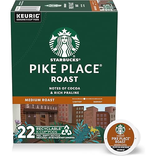 Starbucks K-Cup Coffee Pods, Medium Roast Hot or Iced Coffee, Pike Place Roast, 22 Keurig Pods ​