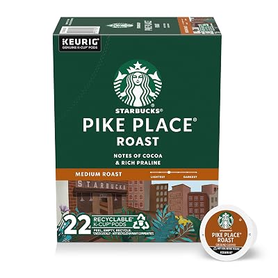Starbucks K-Cup Coffee Pods, Medium Roast Hot or Iced Coffee, Pike Place Roast, 22 Keurig Pods ?