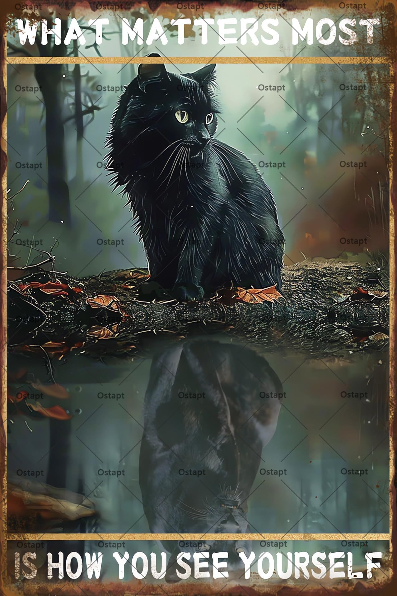 Black Cute Cat Metal Retro Tin Sign What Matters Most is How You See Yourself Vintage Inspirational Sign, 8x12 Inch