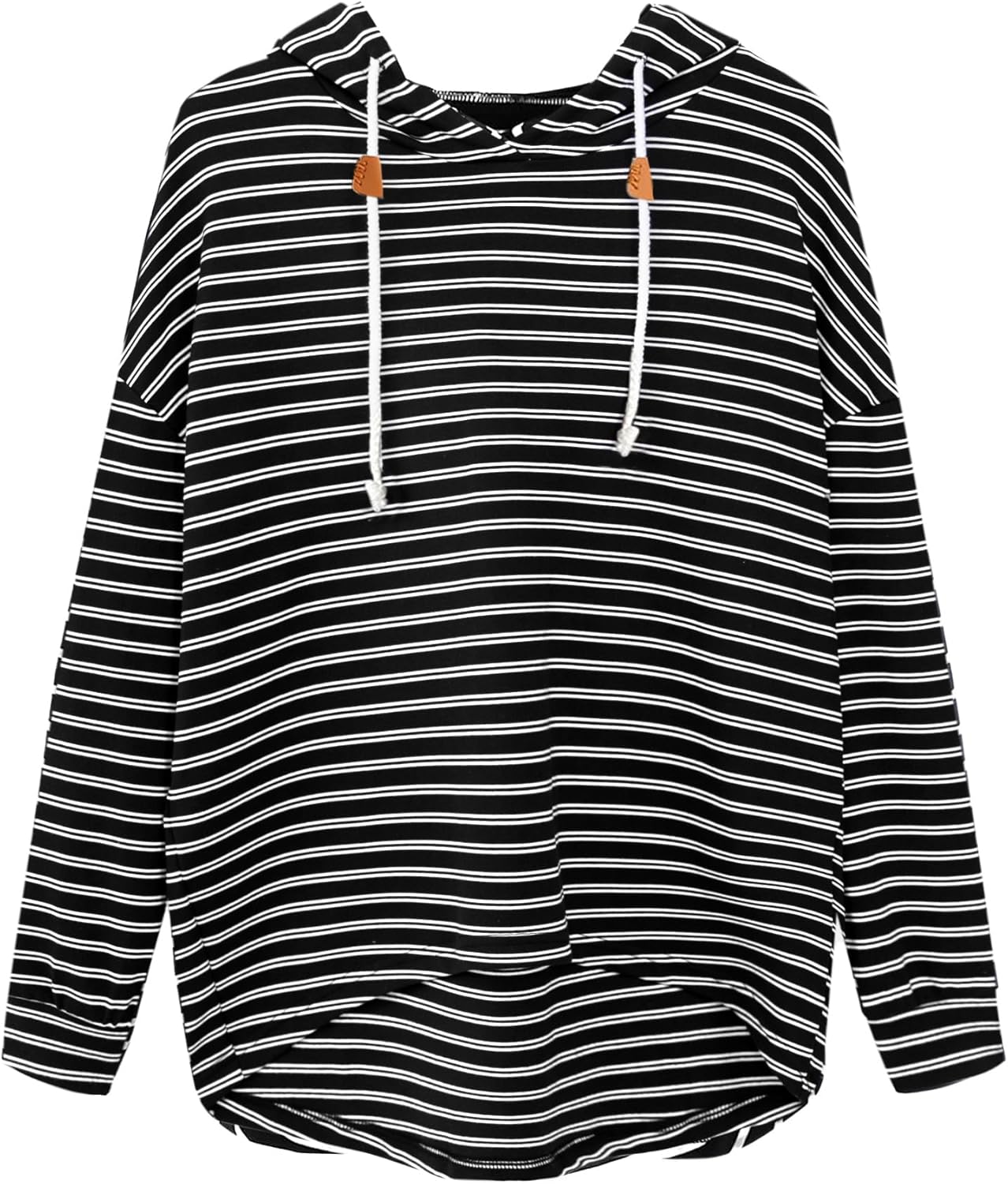 LilyCoco Women's Striped Sweatshirt Hoodies Pullover Long Sleeve Drop Shoulder Top Black Small