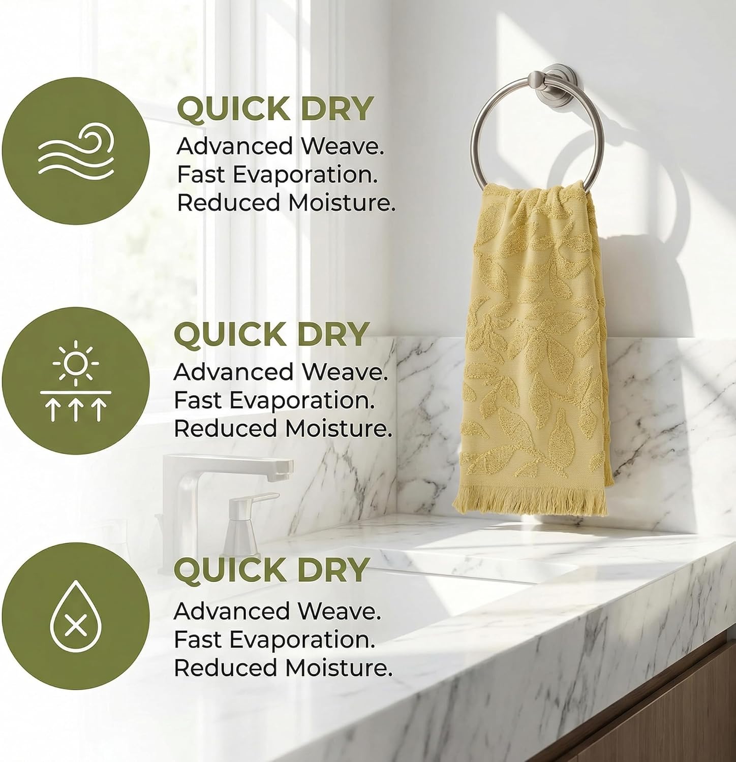 Jacquard Pattern Boho Decorative Hand Towels, Cotton Turkish Absorbent Soft Hand Towel for Bathroom, Kitchen, Hotel, Spa 4 Pack Yellow