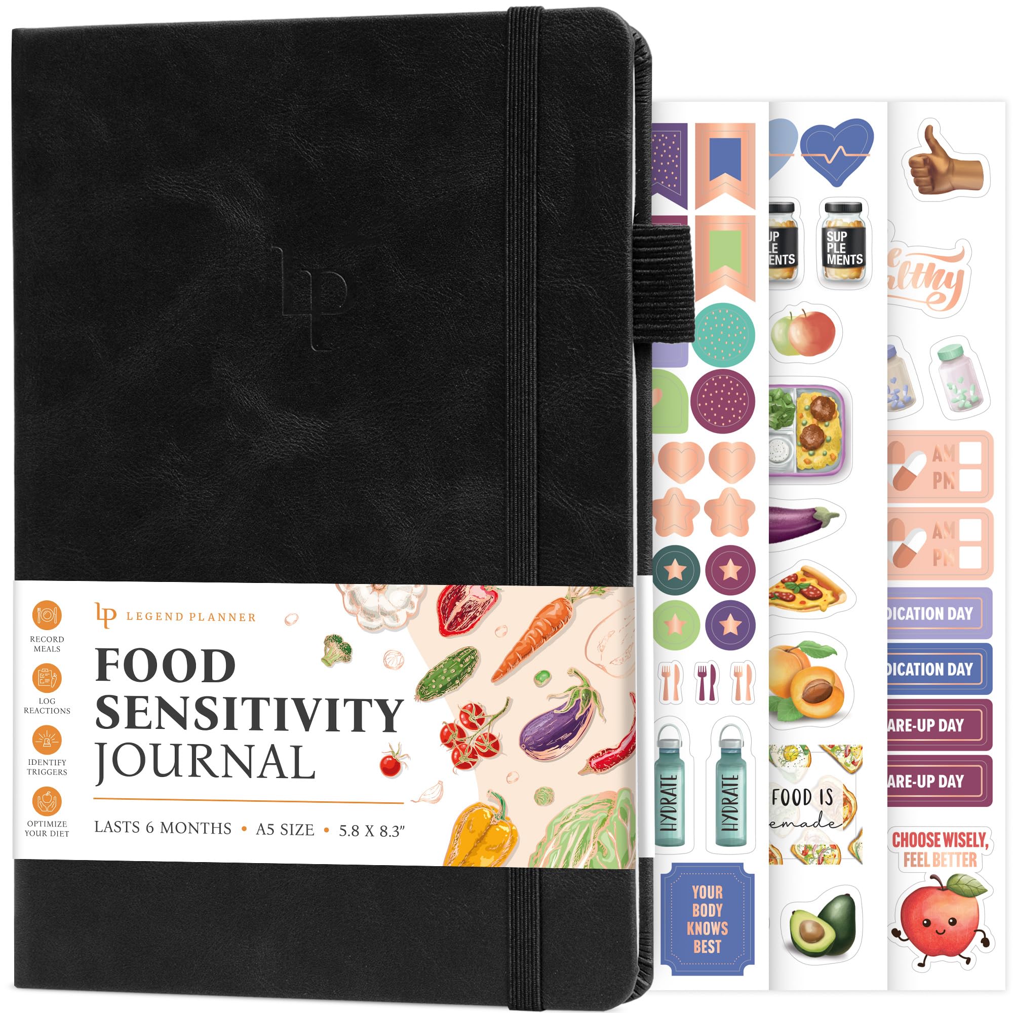Legend Food Sensitivity Journal – Daily Elimination Diet & Health Diary with Symptom Tracker – Book Log for Low Fodmap, Diabetic, Ibs (Black)