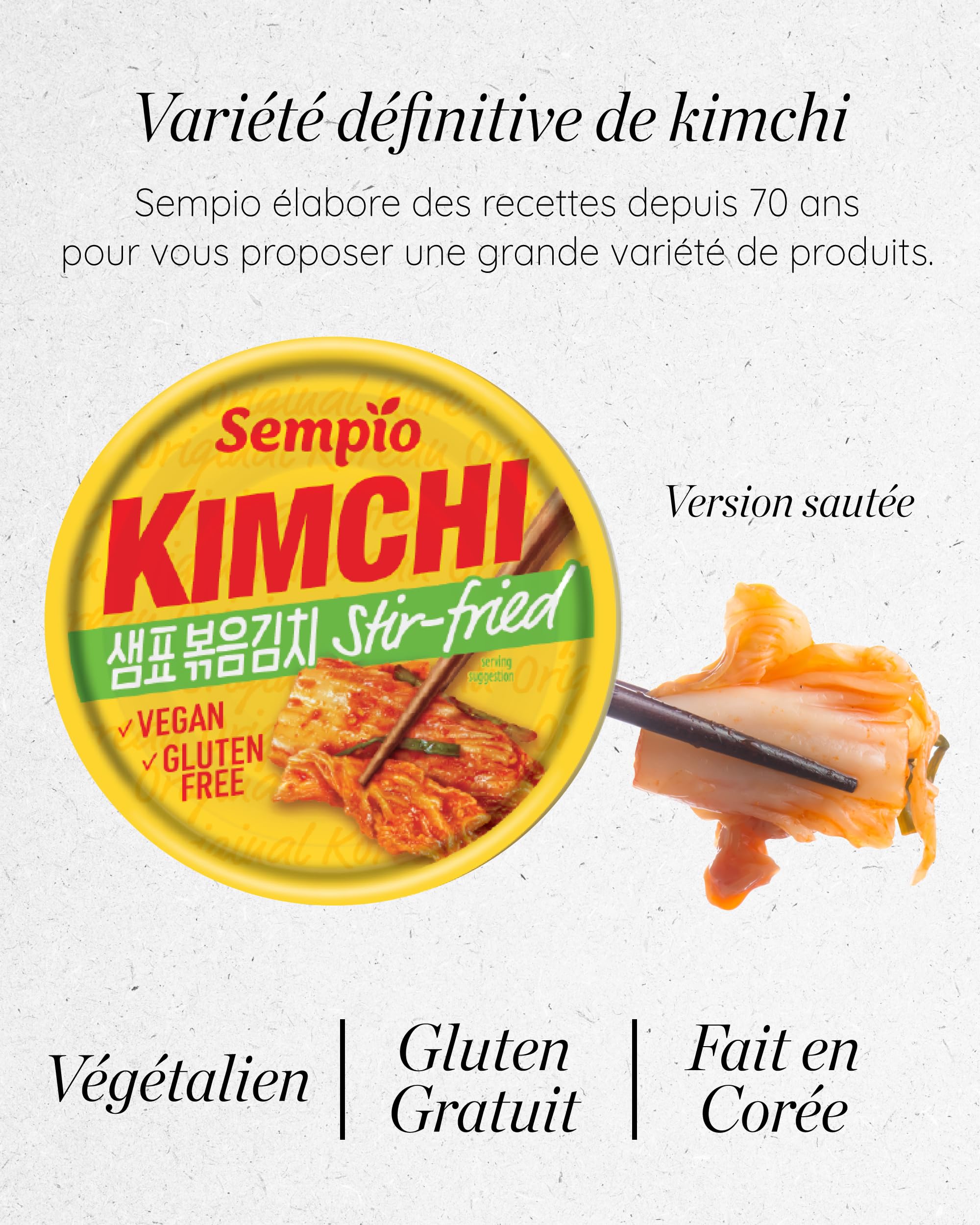 Sempio Kimchi Coréen Sauté en Conserve 160 g Lot de 12 | Kimchi coréen sauté prêt à déguster et longue conservation. Délicieux avec riz, nouilles et grillades.
