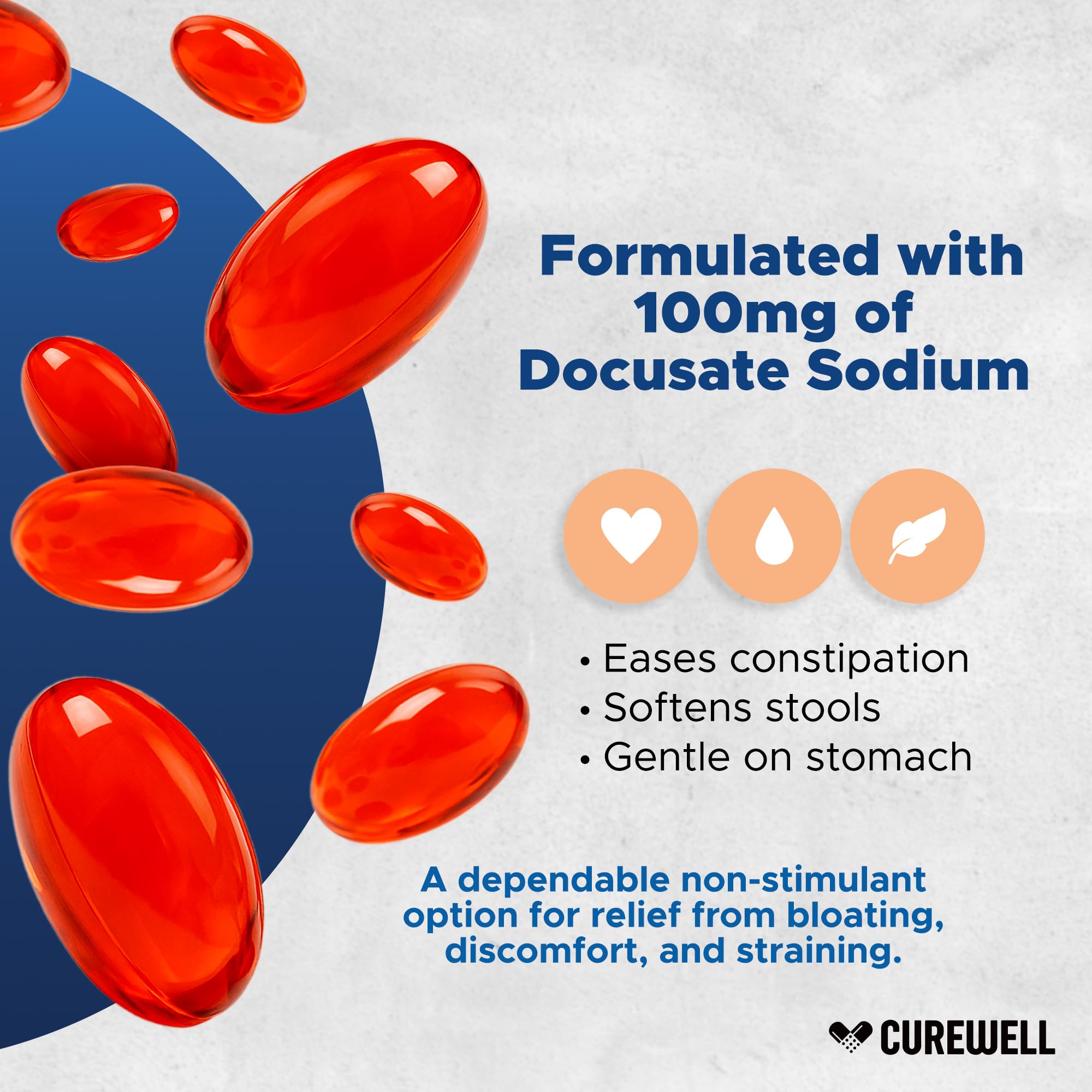 Stool Softener Docusate Sodium 100mg, Non-Stimulant Laxative, 500 Softgels — Amazon image 3