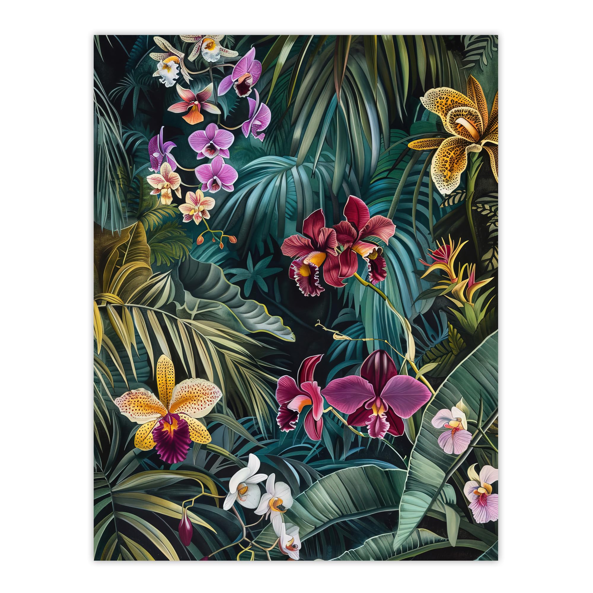 Artery8 Exotic Orchids in Jungle Painting Wild Floral Living Room Extra Large XL Wall Art Poster Print