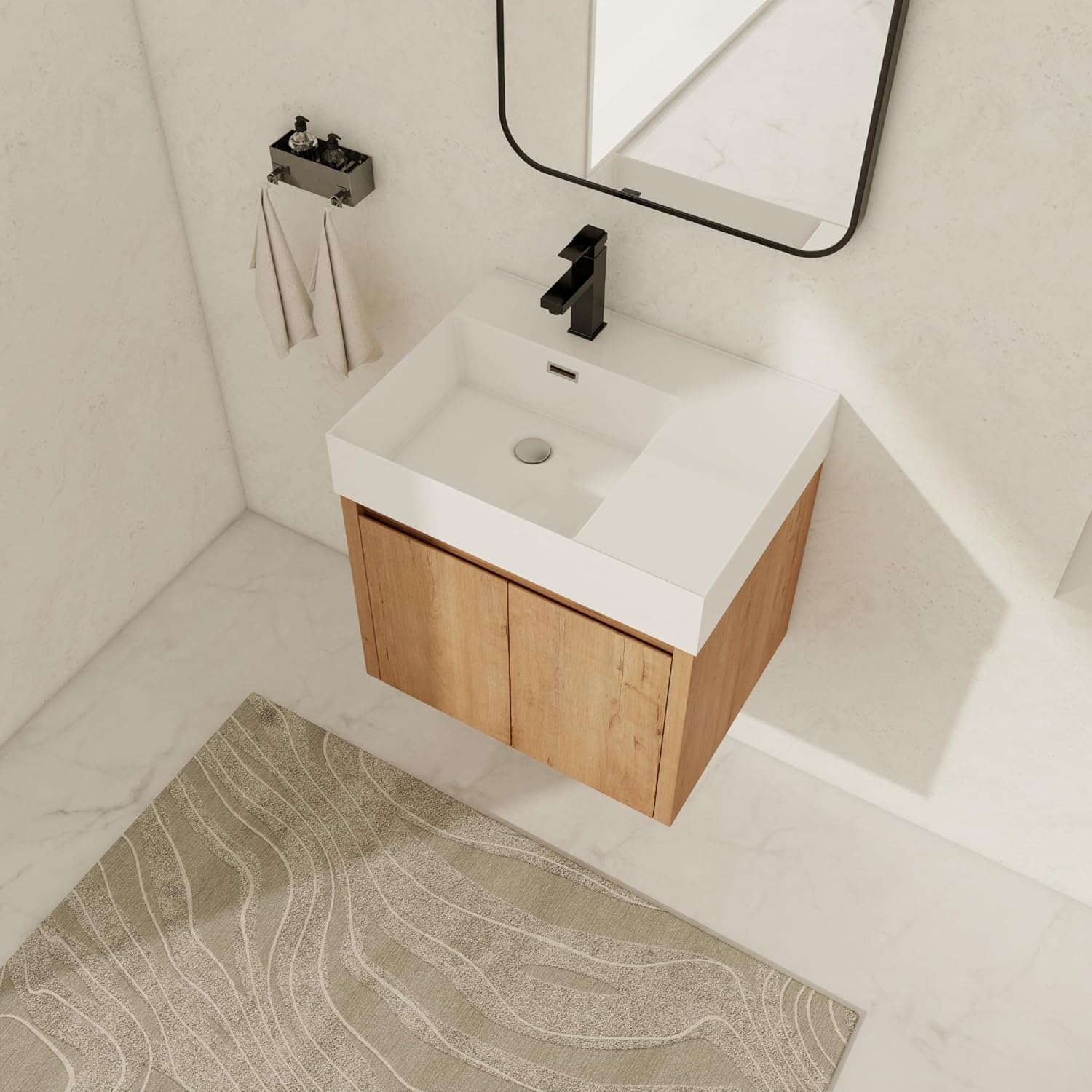 24 Inch Bathroom Vanity with Sink, 24” Floating Bathroom Vanity with White Resin Sink, Modern Plywood Cabinet with Soft Close Doors, Wall Mounted Cabinet Set