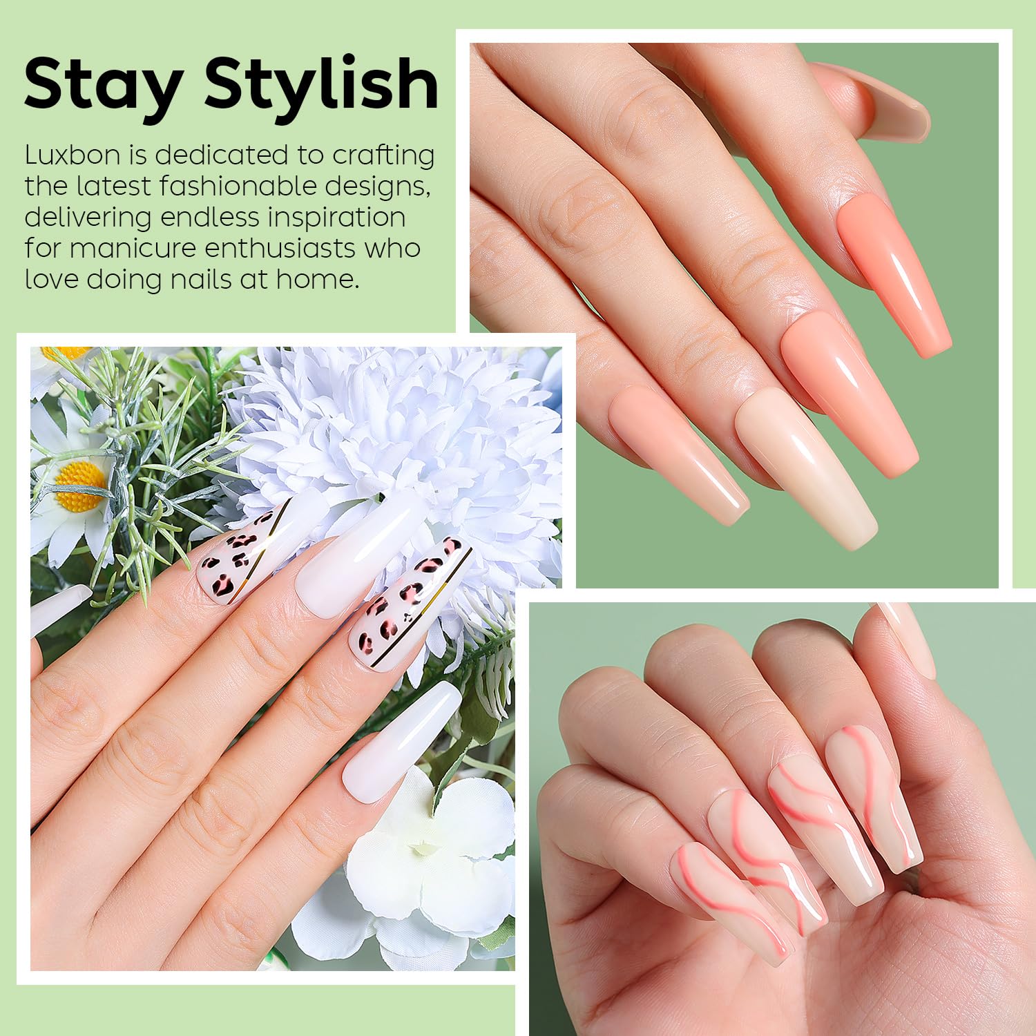 Luxbon 5 IN 1 Rubber Base Color Gel Nail Polish Set, 6 Colors Apex Building Self-leveling Nude Gel Polish Pink Peach Nail Polish Neutral Sheer for Nails UV LED Soak Off Gifts for Women Kit 008