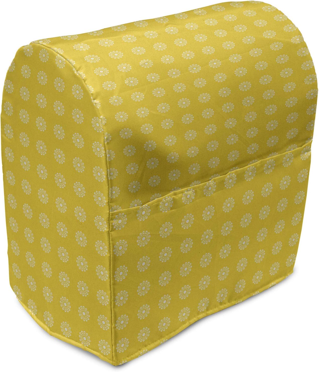 Ambesonne Yellow Stand Mixer Cover, Hippie Flower 's 70s Retro Themed Pattern Floral Daisy Design Artprint, Kitchen Appliance Organizer Bag Cover with a Pocket, 6-8 Quarts, Yellow and White