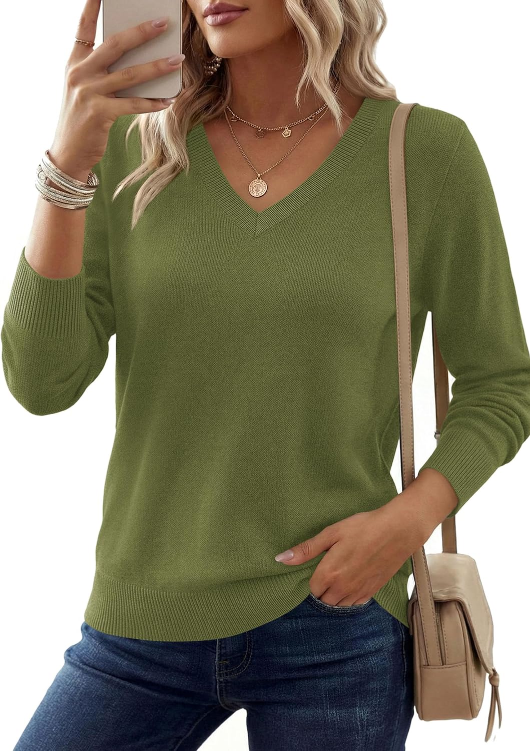 PRETTYGARDEN Women's V Neck Sweaters 2026 Fall Casual Long Sleeve Classic Pullover Cozy Knit Tops Loose Basic Winter Clothing - Image 8
