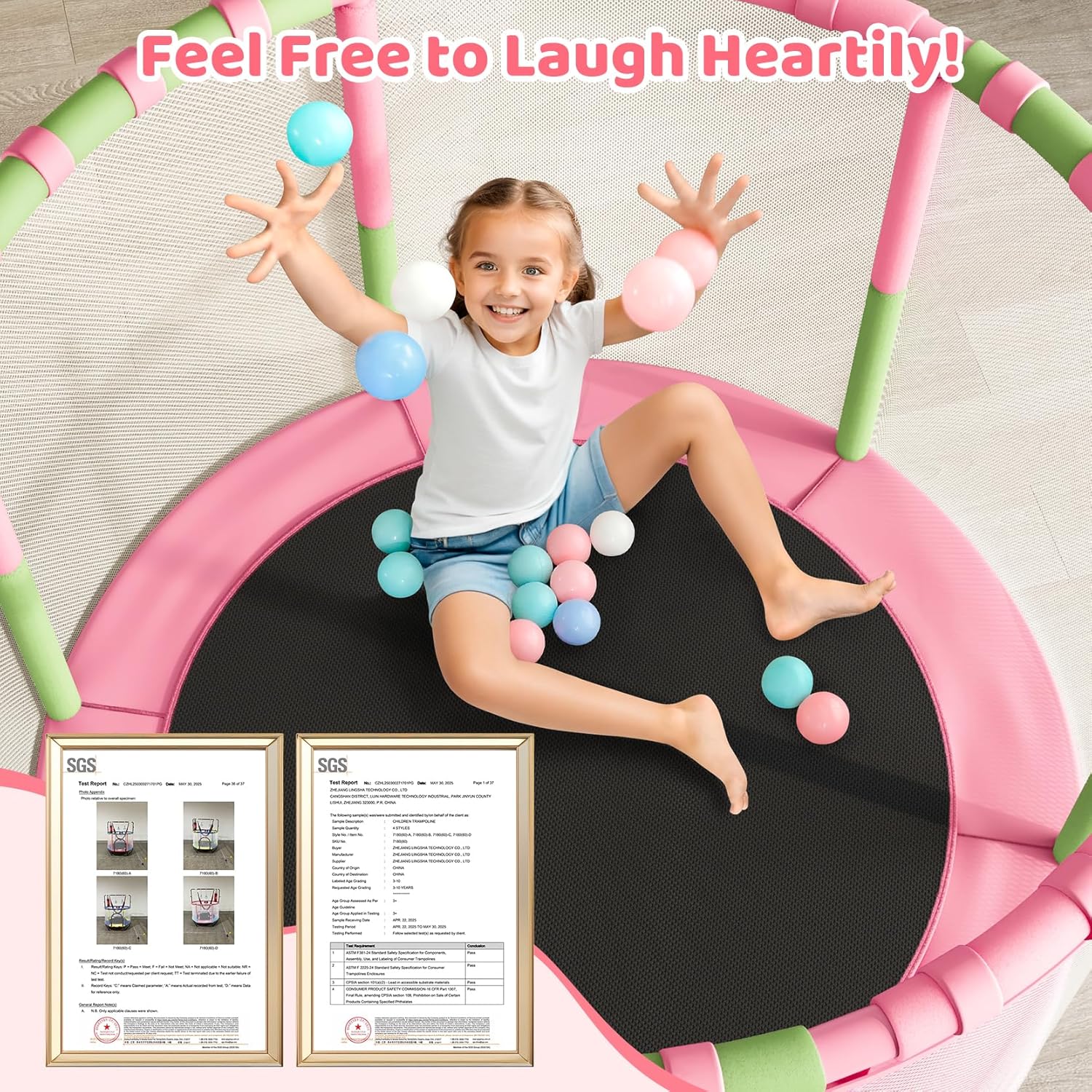 Yohood 55" Trampoline for Kids with Enclosure, 6-in-1 Toddler Trampoline Indoor Outdoor, Upgrade Full Anti-Rust Tube with Adjustable Gymnastics Bars for Boys Girls Ages 3-10
