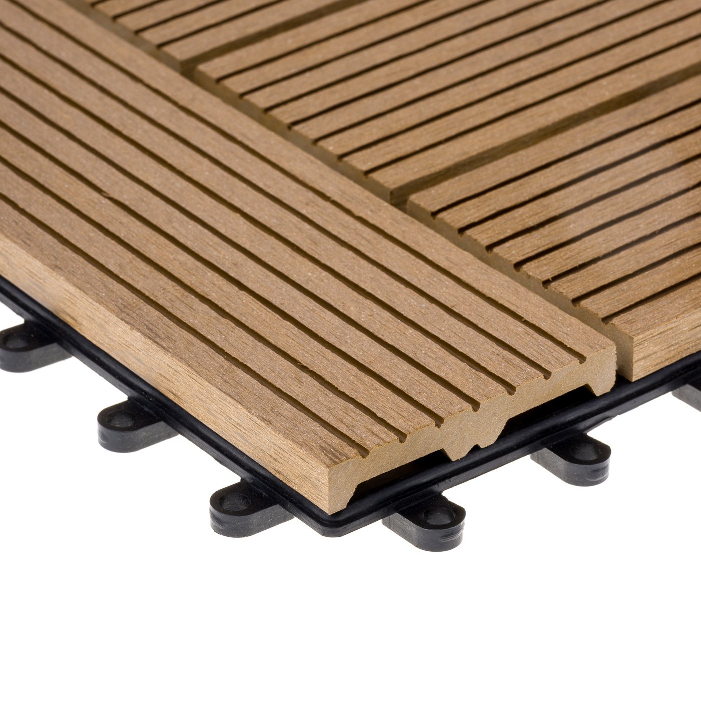 Ventanara® WPC Holz Kunststoff Fliesen Terrassenfliesen Klickfliesen Balkonfliesen 11 Stück = 1m² (30 x 30 cm, Natur Mosaik)