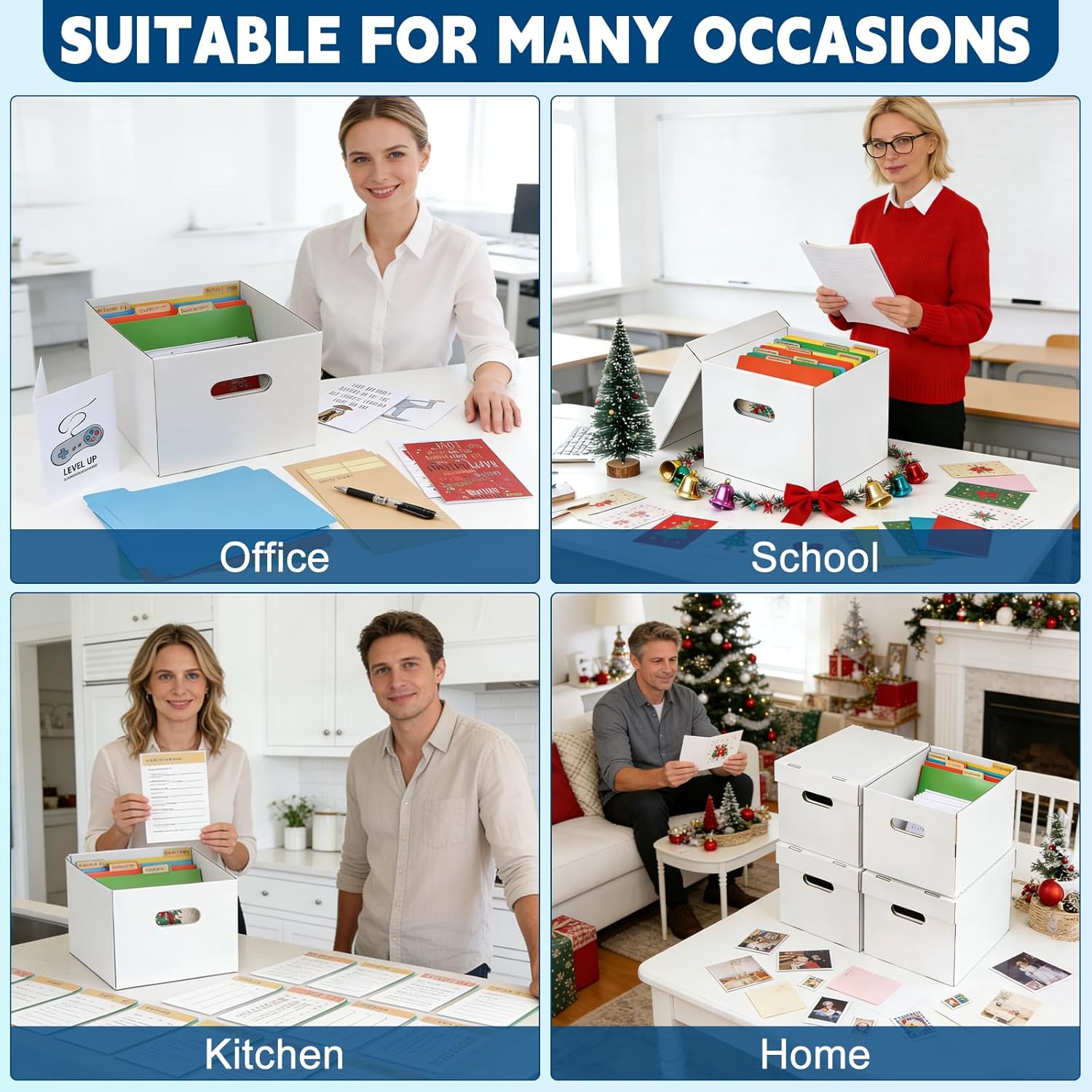 Greeting Card Organizer, 6 Pack Greeting Card Storage Box Holds over 1200 Cards, Greeting Cards Box with 40 Dividers and 208 Self-adhesive Labels, Card Organizer for Photo, Crafts, Envelope, Scrapbook