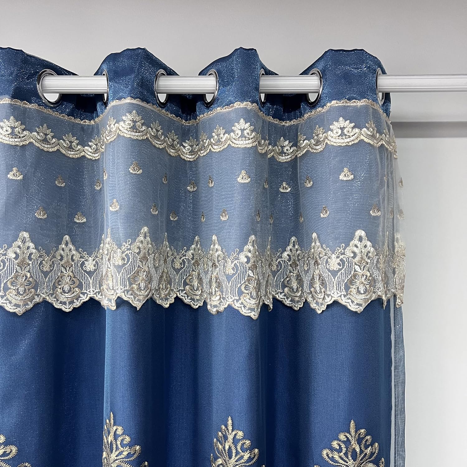 Amazon｜Gxi ダークブルー ダブルレイヤーカーテン 長さ102インチ