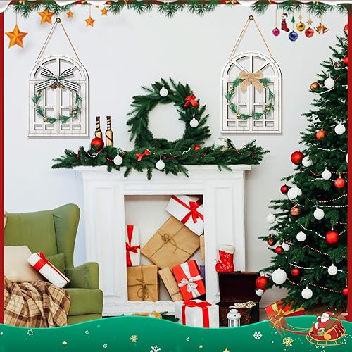 Miniatura 6 de Soaoo 3 piezas de decoración navideña para colgar en la pared, decoración de madera, puerta delantera, ventana, letreros para interiores y