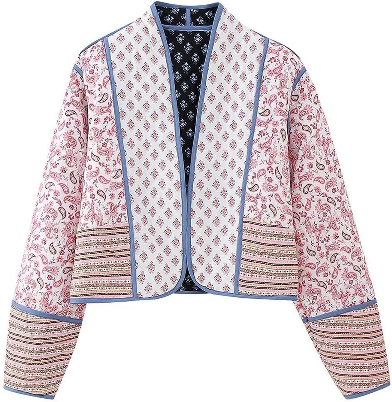 Flygo Women Cropped Puffer Jacket Cardigan Floral Printed Quilted Coats Lightweight Open Front Crop Padded Down Jackets