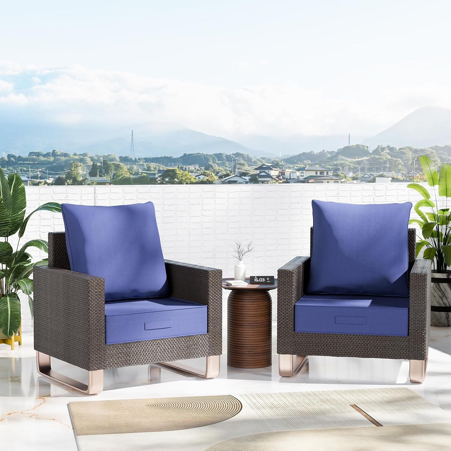 Outdoor Olefin Water-Resistant Deep Seat Cushion Setof 2, Weather and Fade Resistant 24''x 24''x 6'' Patio Furniture Seat Cushion, Thickened Sofa Chair Pad for Lawn, Garden, Dark Blue