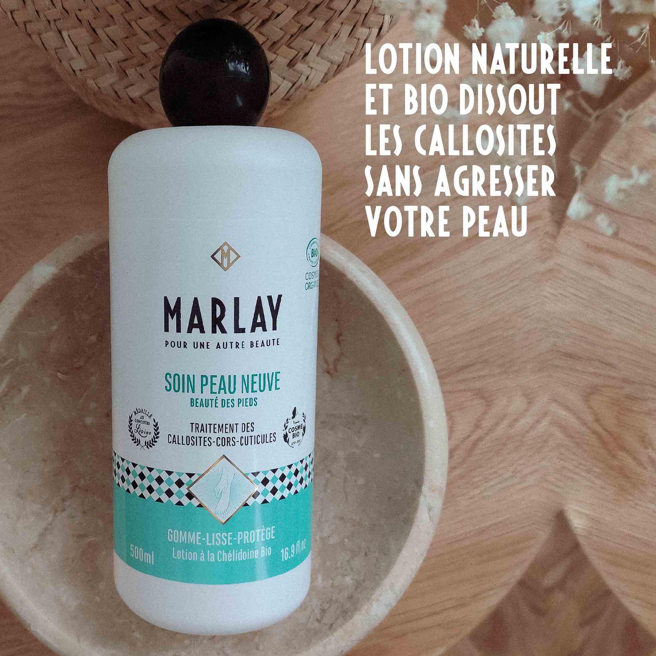 Marlay Cosmetics - Soin Peau Neuve 500 ml - Lotion Pieds Secs et Abimés à la Chélidoine Bio - 99% Origine Naturelle - Soigne Callosités, Cuticules, Cors & Crevasses - Végan - Fabriqué en France
