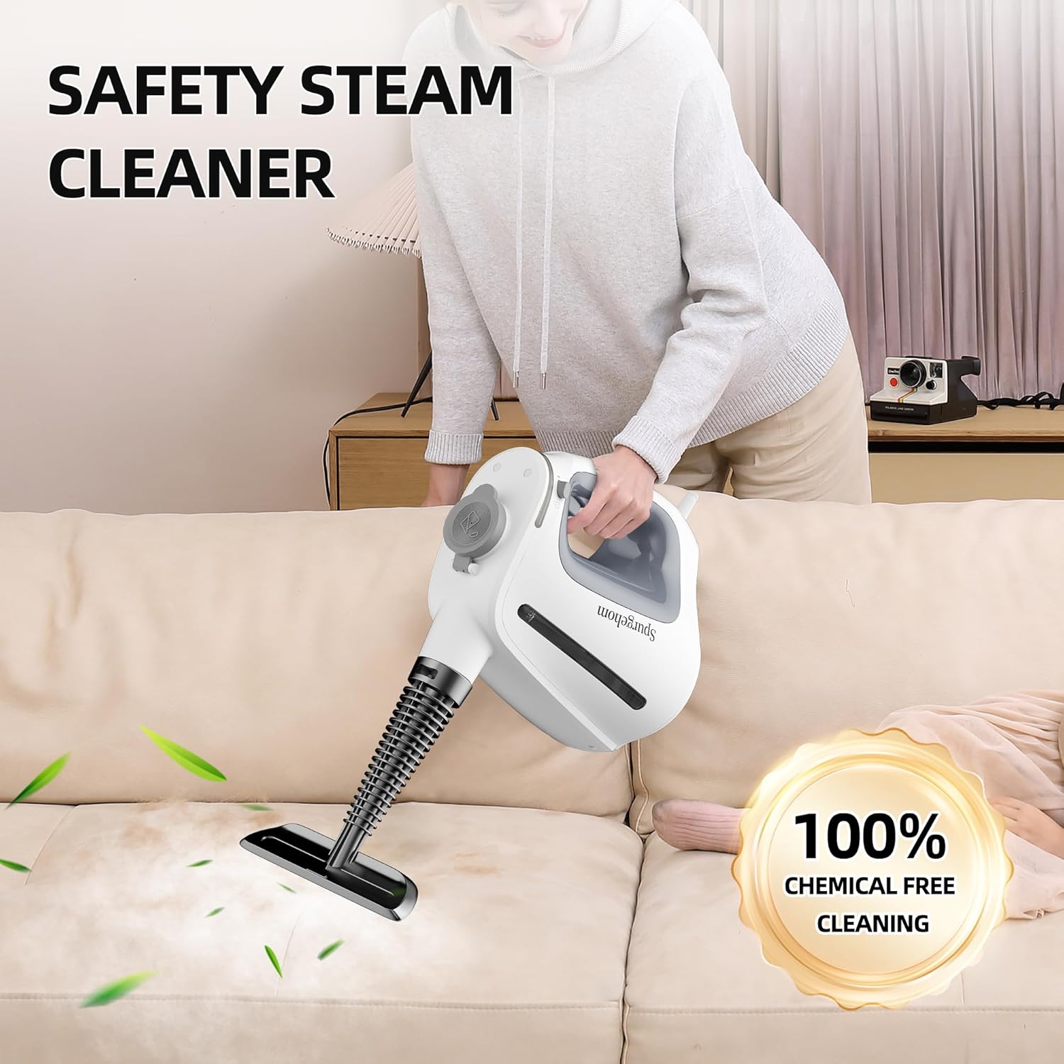Spurgehom Handheld Multi-Surface Steam Cleaner with 11-Pc Accessories & Safety Lock – Dirty-Free, 550ML Large Capacity Steamer for Floors, Upholstery, Cars, and Home Use - Image 5