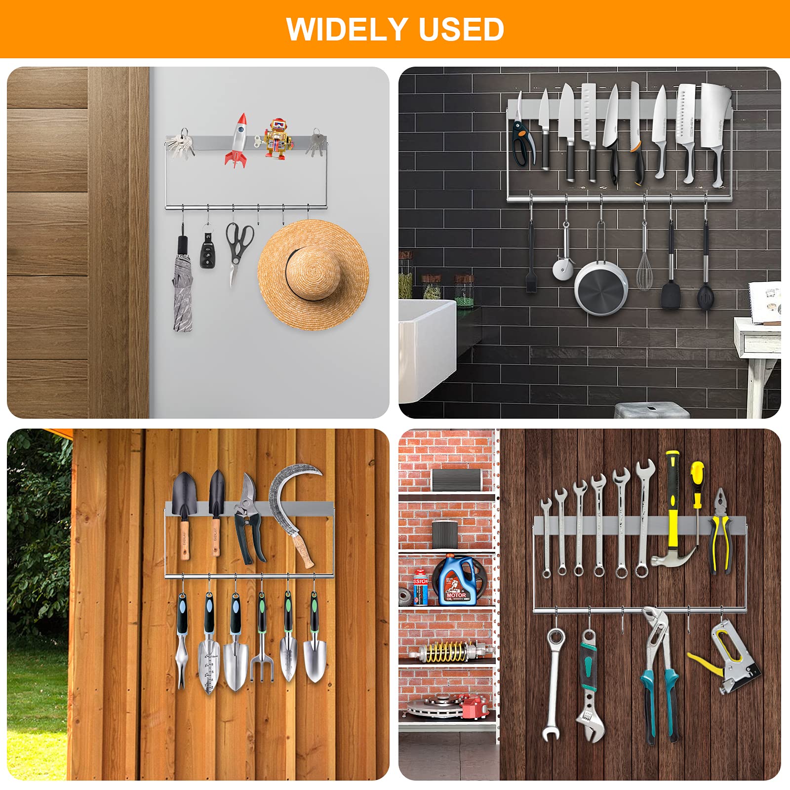 Ninonly Iman para Cuchillos en Pared 40cm Barra Magnetica para Cuchillos de Acero Inoxidable con 6 Quitar Ganchos Soporte Magnetico para Cuchillos y Soportes para Utensilio