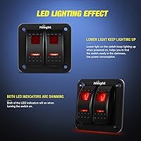 Vista 2 de Nilight Panel de interruptor basculante de 2 posiciones, 12V 24V DC, interruptores rojos, aluminio, 5 pines, ON OFF, precableado, impermeable