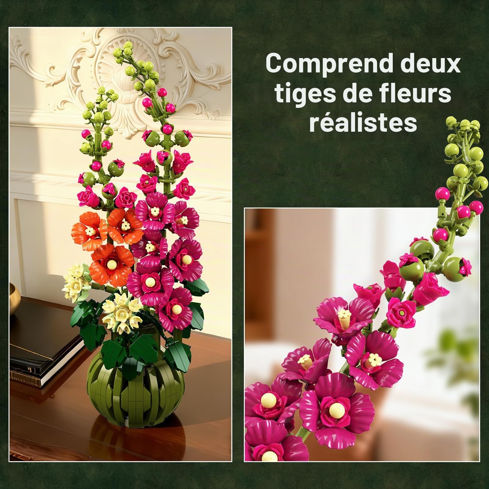 CUBIMANA Botanicals Les Fleurs de Alcea Rosea - Set de Plante Artificielle