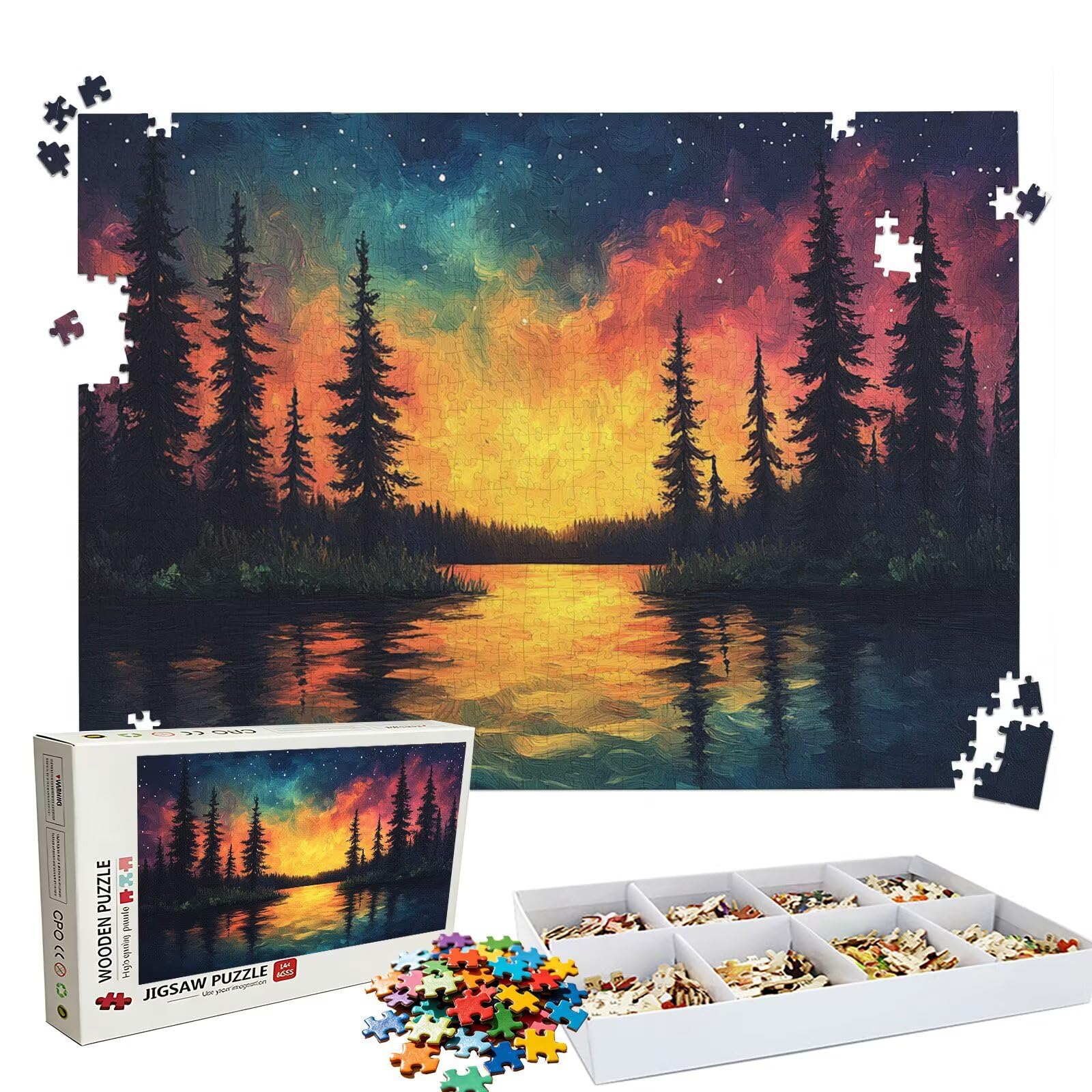 Puzzle 1000 elementów, puzzle 1000 elementów dla dorosłych, trudne puzzle, druk w wysokiej rozdzielczości i jasne kolory, abstrakcyjne drewniane puzzle drzewo (2) z wykwintnym pudełkiem do pakowania