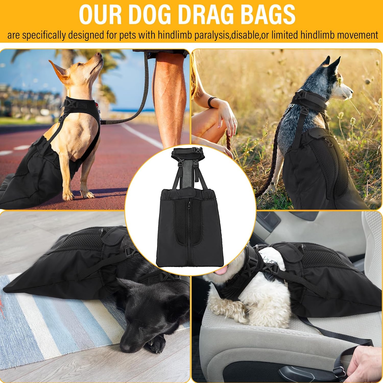4 Pcs Dog Drag Bags for Paralyzed Rear Legs Adjustable Disabled Pets Drag Bag Breathable Pet Injuries Protection Bag Outdoor Indoor Dog Wheelchair Alternative Protects Chest Limb (Small)