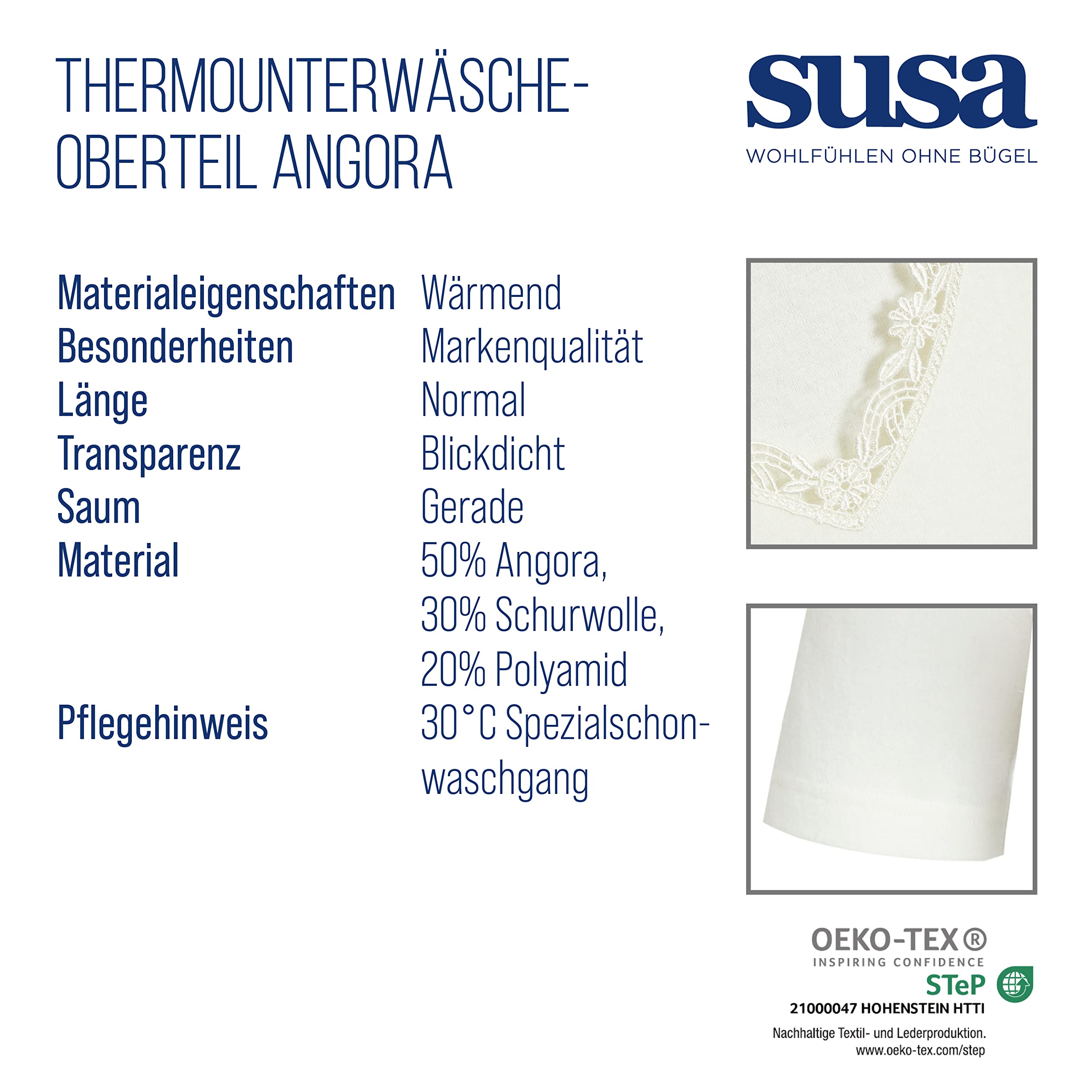 Susa Kobiety Angora Spenzer Koszulka Termiczna, Biały, L