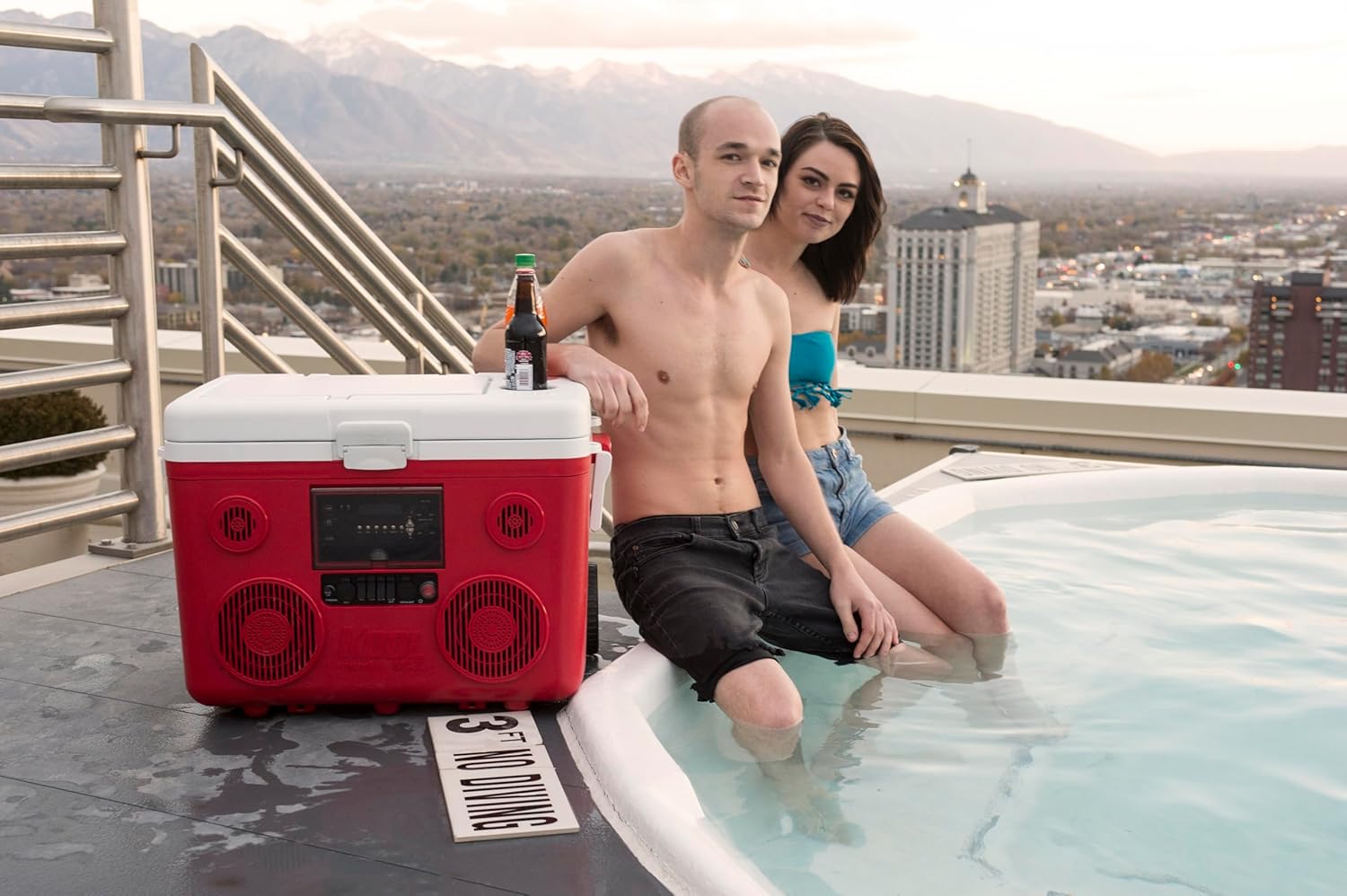 Koolmax PA System Bluetooth Outdoor Speaker Rechargeable 350W Portable PA Speaker with Remote Control| Advanced Insulation Cooler| LED Lights TWS Karaoke Machine Red