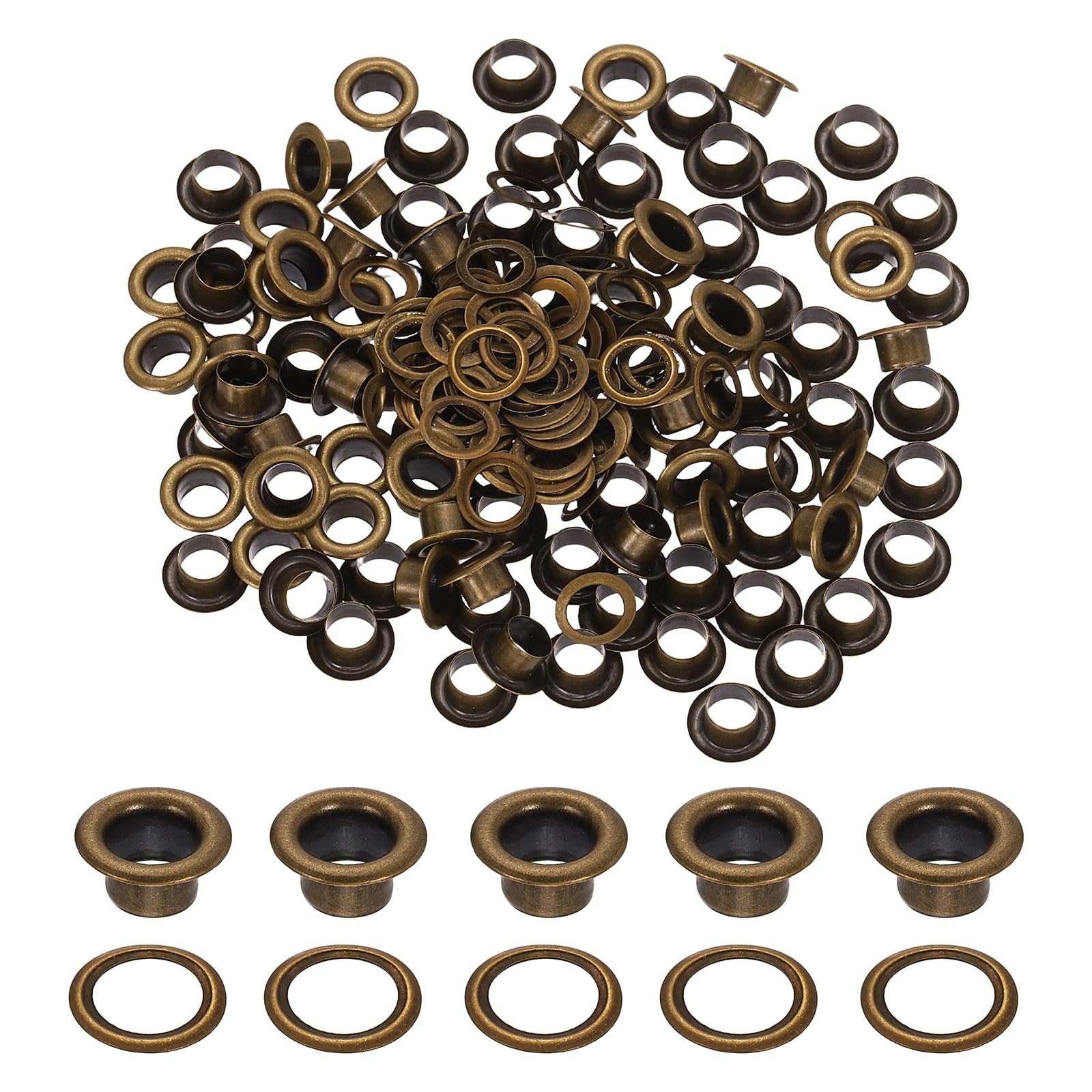 sourcing map 200 Sets Grommets Eyelets, 4mm Brass Self Backing Eyelets Metal Eyelet with Washers for Belts, Shoes, Clothes, Bead Cores, DIY Project, Bronze
