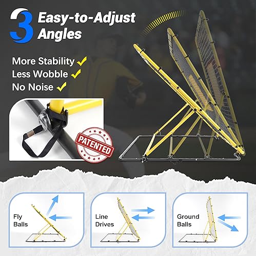 Miniatura 3 de Red de rebote de béisbol resistente, 4 x 4.5 pies, entrenador de campo profesional de softbol con 3 ángulos ajustables para tierra, conducción de