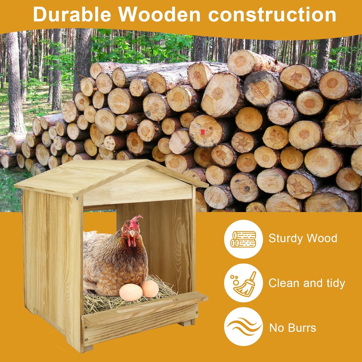 Chicken Nesting Box 3 Compartments - Wall Mount Wooden Egg Laying Nest Box for Chicken Coop, Easy to Assemble & Versatile Use for Hens, Ducks, Chickens