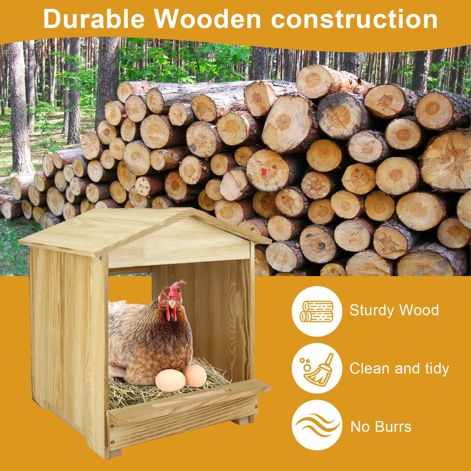Caja nido para pollos, 3 compartimentos, montaje en pared, de madera, para gallinero, fácil de montar y versátil para gallinas, patos, pollos