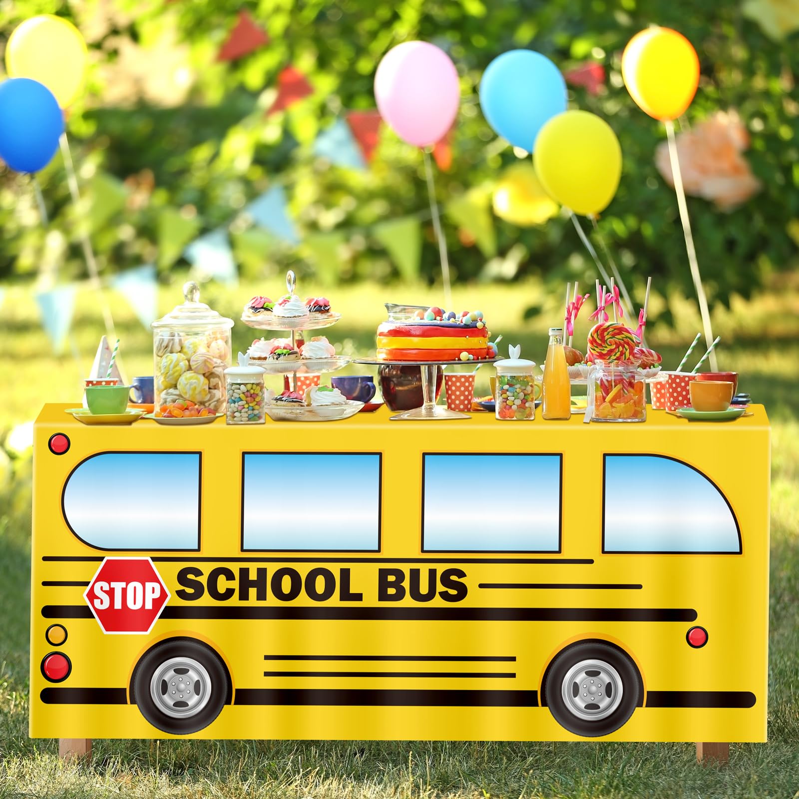 Oudain 6 Ft Hippie Peace Bus Tablecloth Groovy Party Table Cover Hippie Birthday Decoration Washable Fabric Polyester Rectangle Table Cover Protector Daisy Groovy Boho Party Birthday Decoration - View #6