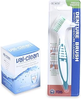 Concentrated Denture Retainer Partials and Night Guard Cleaner Powder BUNDLED with Denture Cleaning Brush AND Handy Denture Care Reference Card