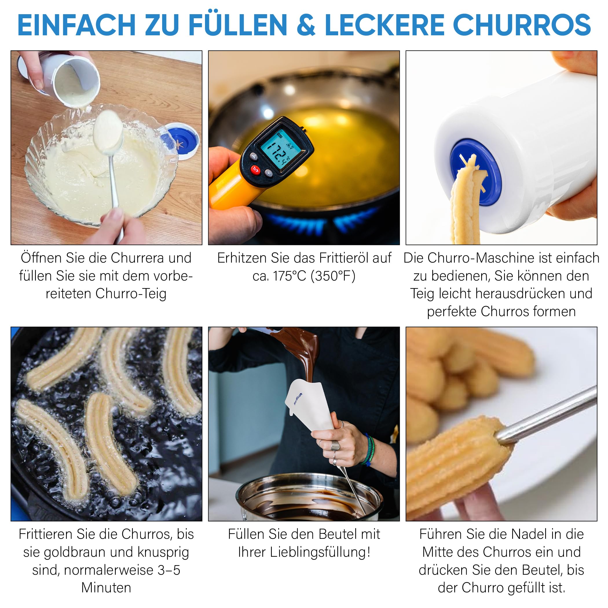 StarBlue Churrera Churro Maker und Füller-Set – einfaches Spritztüllen-Werkzeug zum Frittieren gefüllter Churros
