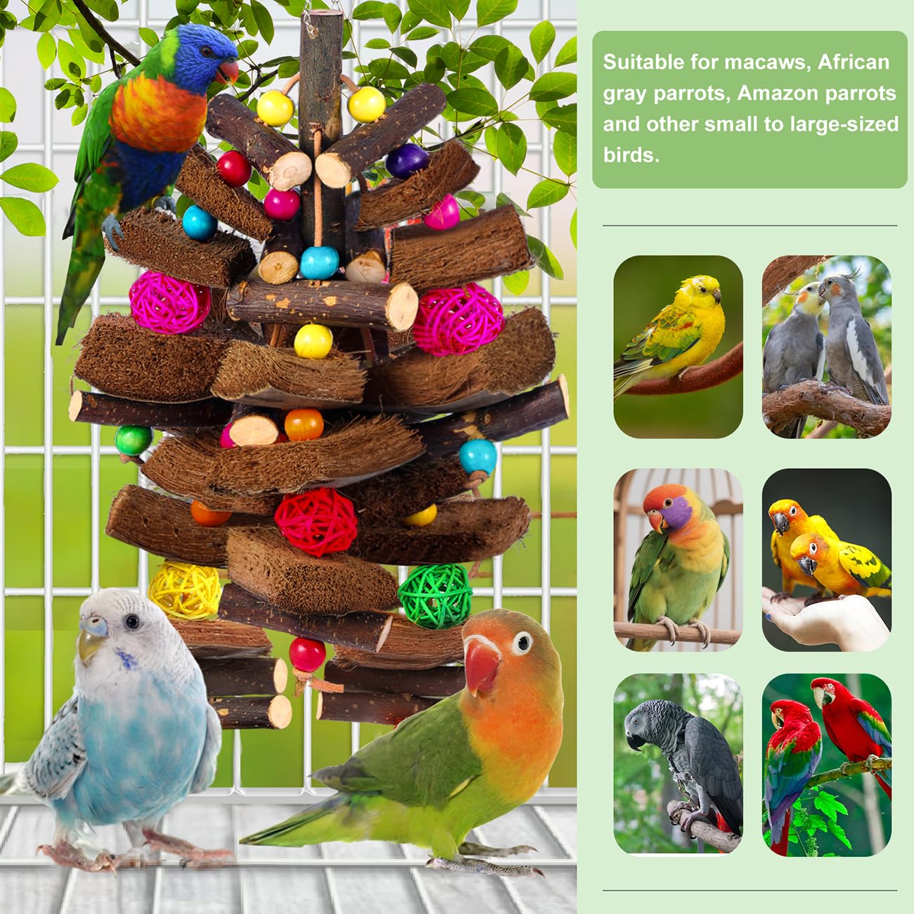 Kyouki Bird Toy for Parrots，Cockatiels, Budgies, Conures, Macaws, Lovebirds, Amazons and Other Small/Medium/Large Birds - Chewable & Shreddable Natural Coconut Husk Enrichment Toy (Medium) - image 2