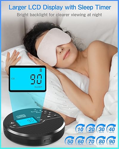 Miniatura 8 de Reproductor de CD portátil con Bluetooth, reproductor de CD con transmisor FM y altavoces para automóvil, reproductor de CD recargable con