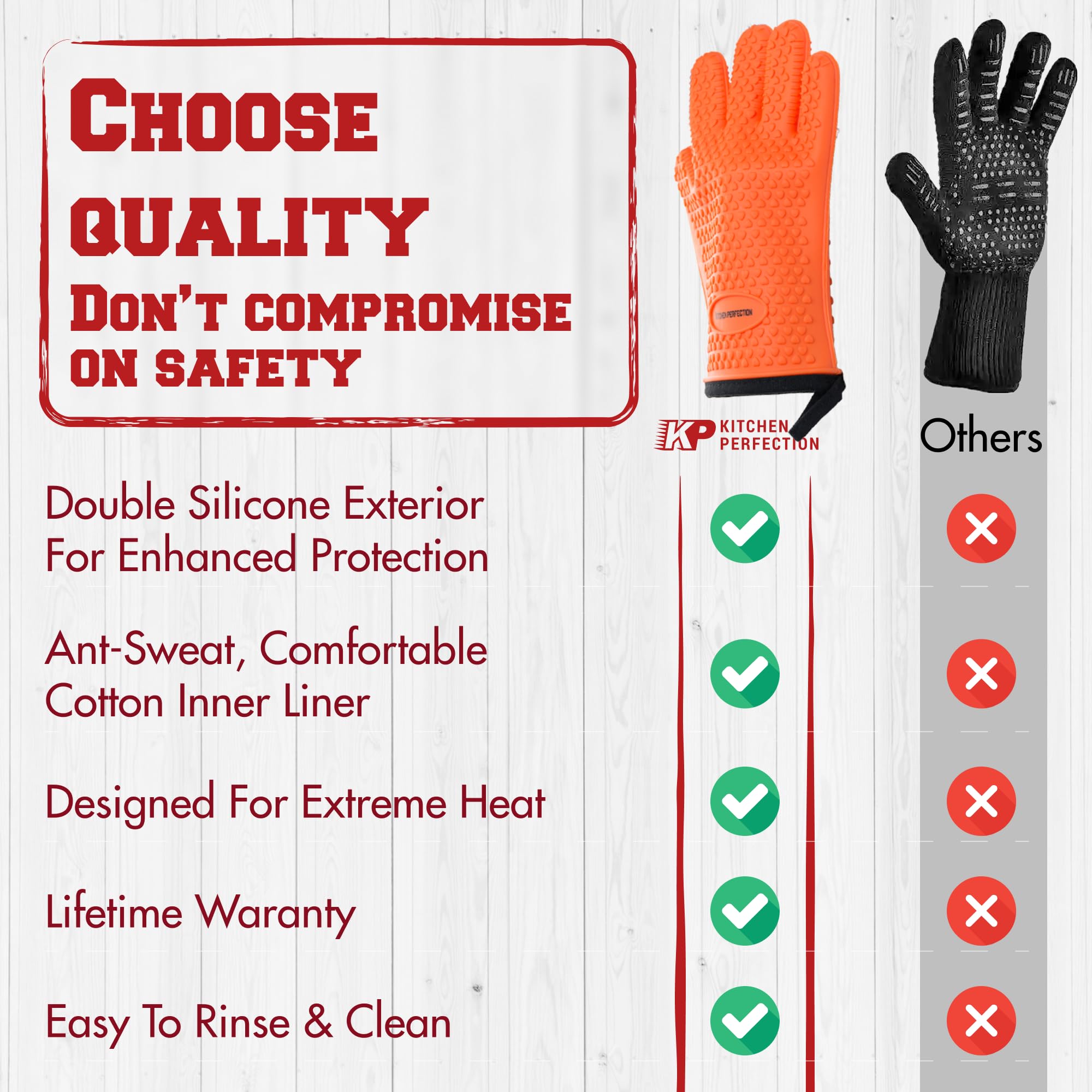 KITCHEN PERFECTION XL Silikon-Grillhandschuhe – hitzebeständige Ofenhandschuhe
