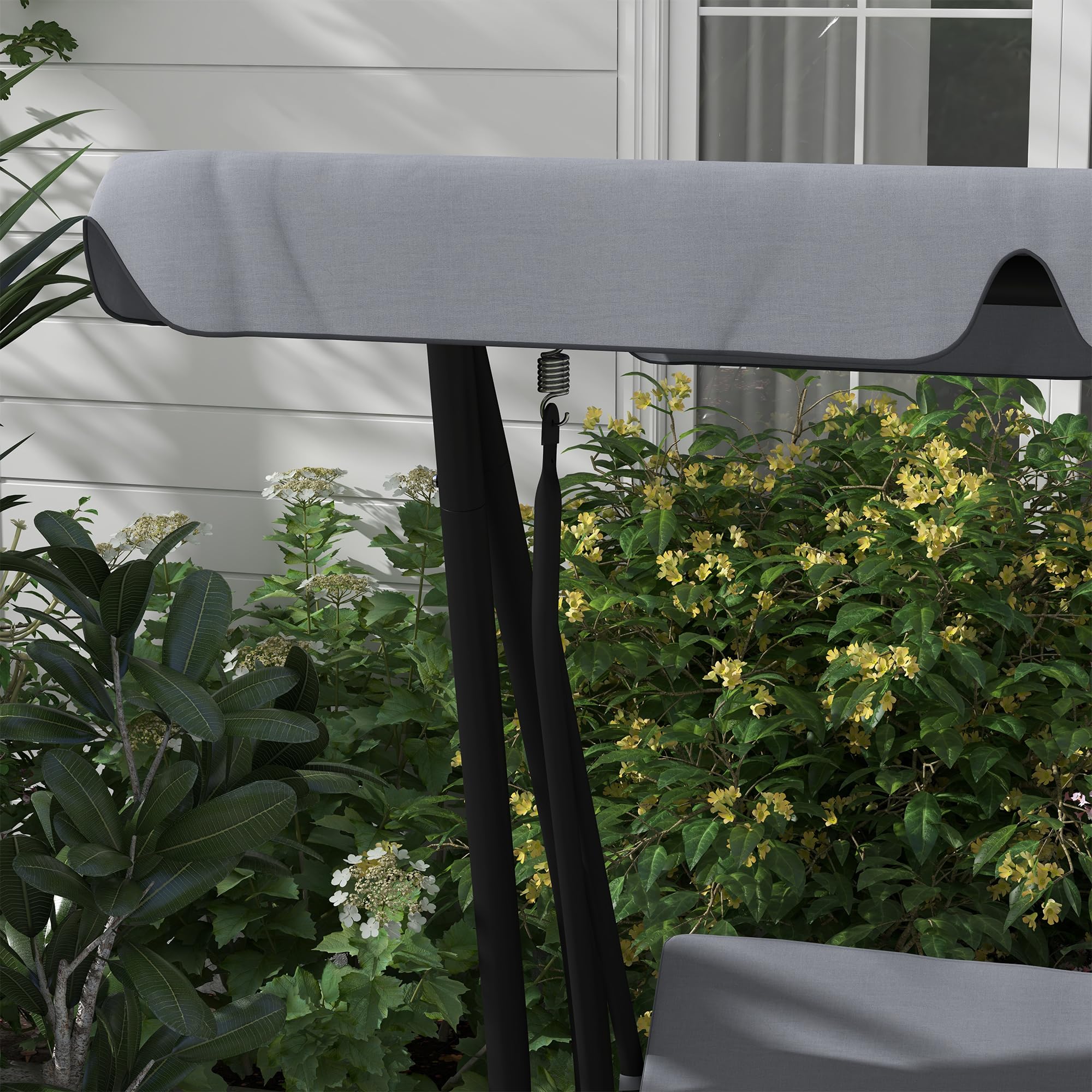 Outsunny Balancelle de Jardin 3 Places Convertible Toit Inclinaison réglable Métal Époxy Noir Polyester Gris foncé