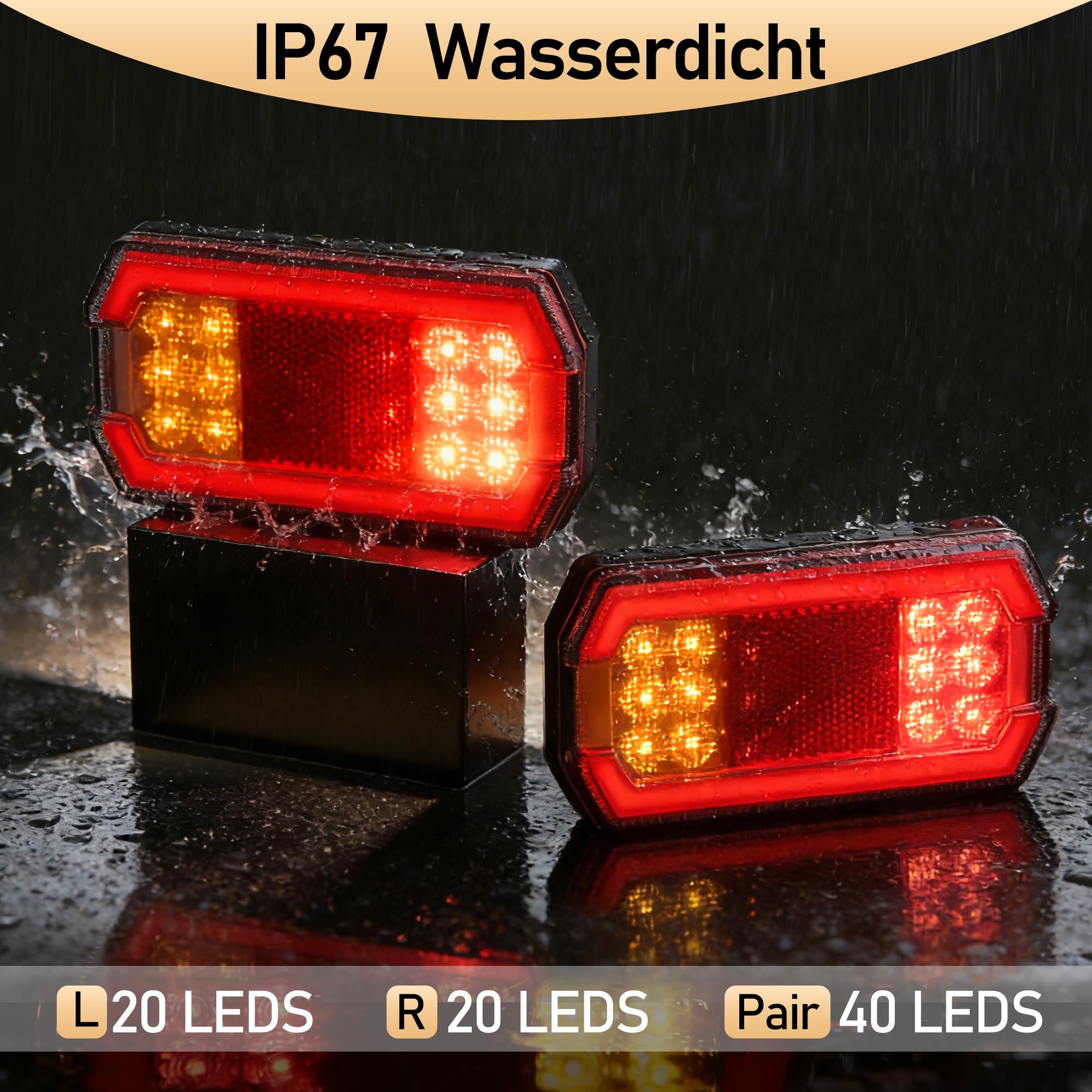 2 x Rettangolare Luci Posteriori Rimorchio LED 12V/24V Omologati E9 Luce Fanale Posteriore Impermeabile per Rimorchio Camion Trattore Caravan Barca, 4-in-1 con Luce di Posizione e Freno