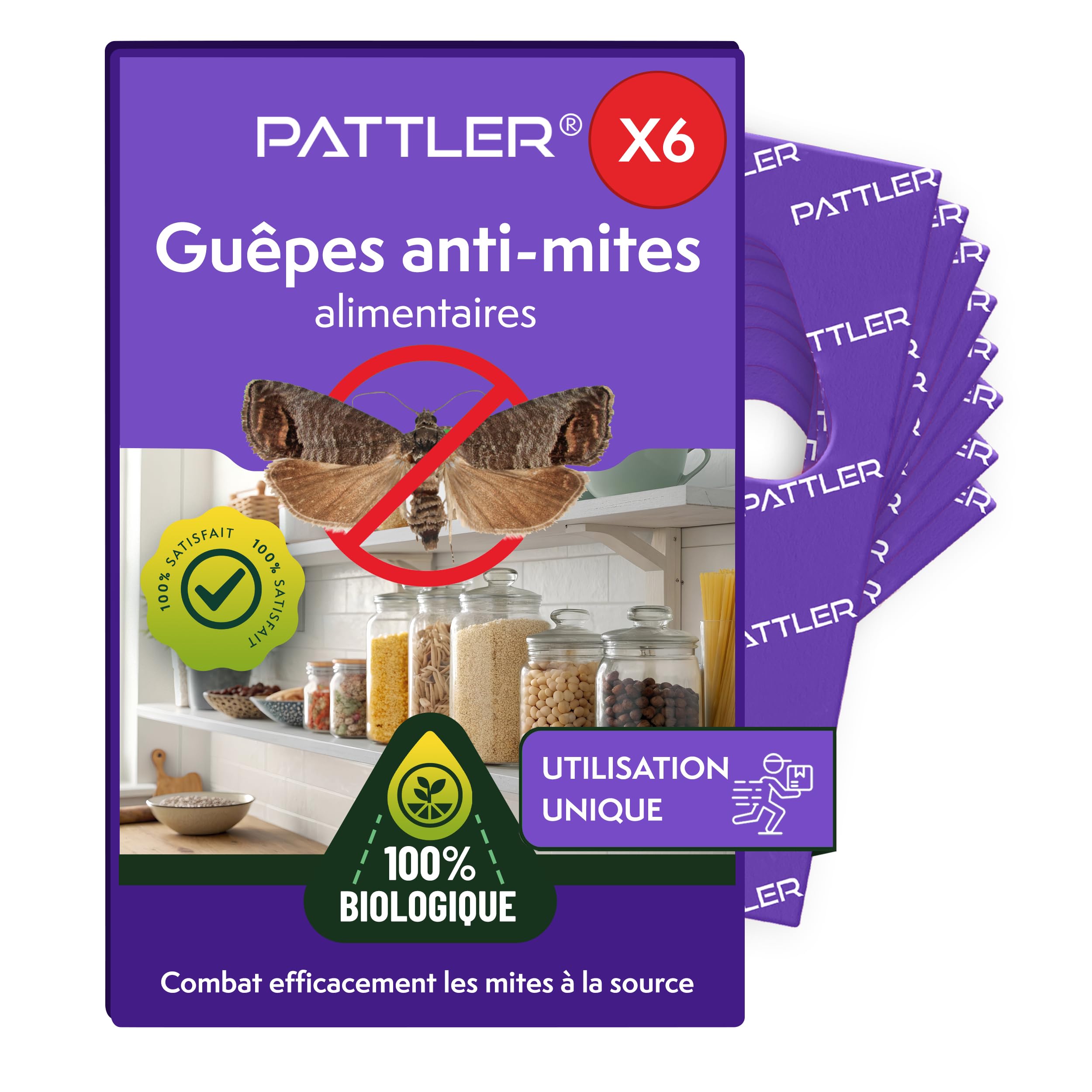 PATTLER® Guêpes Anti Mite Alimentaires - Lutte Efficace Contre Les Mites. Alternative Aux Pièges, Sprays et Pièges à Phéromones - 6 Carte à Deployer avec 1 Livraison